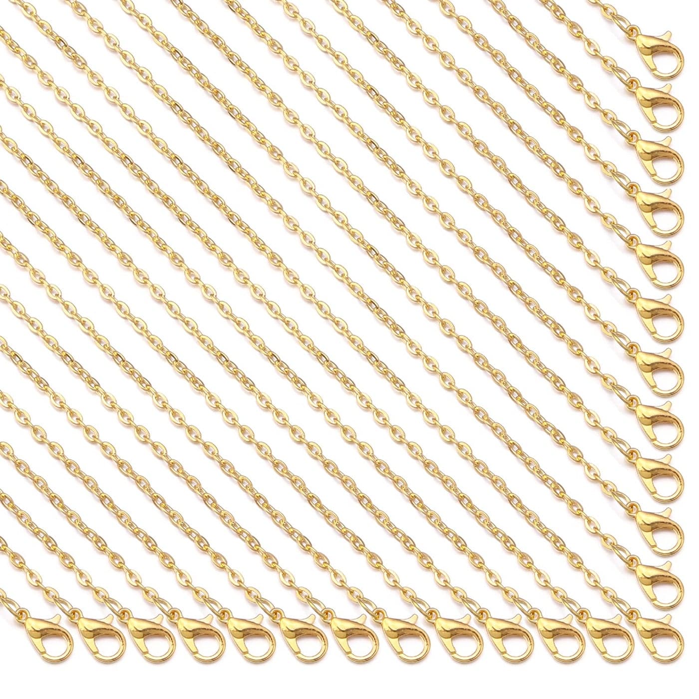 Forise 24pcs Necklace Chains Bulk 2mm Gold Plated Alloy Cable Links Chains for DIY Jewelry Making 18 Inches