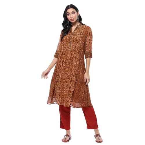 Beige Georgette Straight Kurta