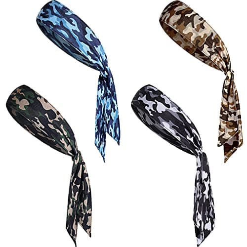 Jutom 4 Pieces Tie Headbands for Men Women Sports Bandana Hair Band Camo Headbands Elastic Sweat Wicking Karate Adjustable Non Slip Hairband for Yoga Workout Running(Cool Color,Camouflage Style)