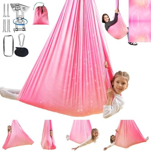 WUBOTIYU Sensory Swing for Kids Indoor Outdoor Double Layer Therapy Cuddle Hammock Chair with 360 Swivel Hanger Kit Adjustable Child and Adult Aspergers Autism ADHD Pink WUBOTIYU010