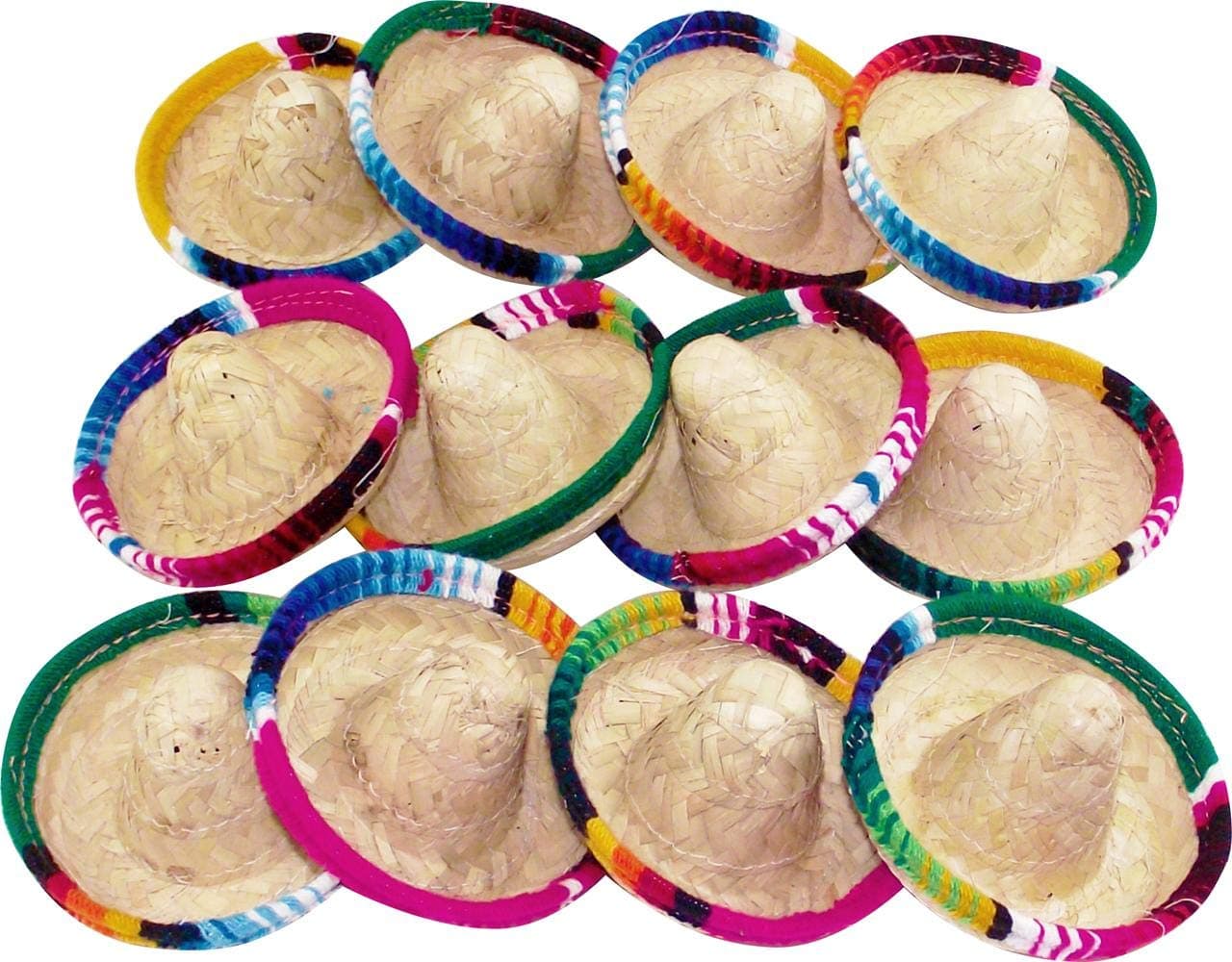 More Fiesta Mini Mexican Sombrero Zapata hat 4 inches wide Small decorated straw hats 12pack