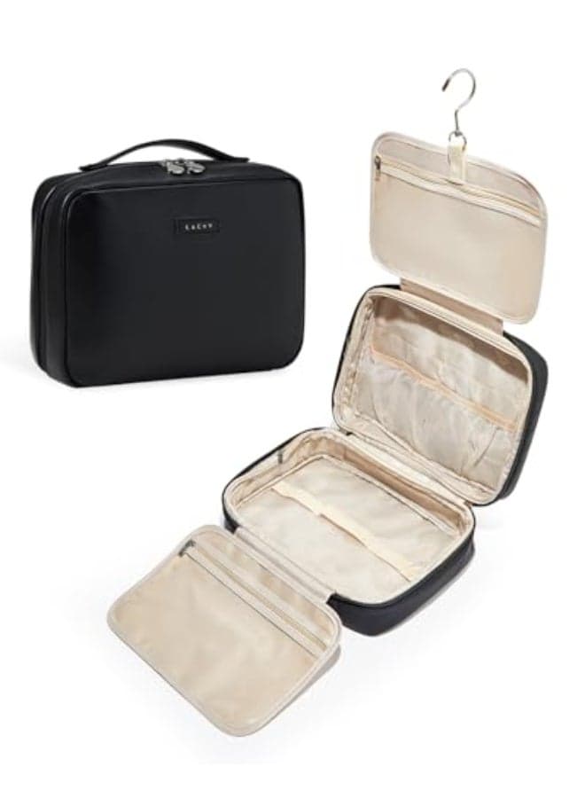 EACHY Travel Toiletry Bag with Hanging Hook Portable Makeup Cosmetic Bags for Women WaterResistant FullSize Travel Accessories Black