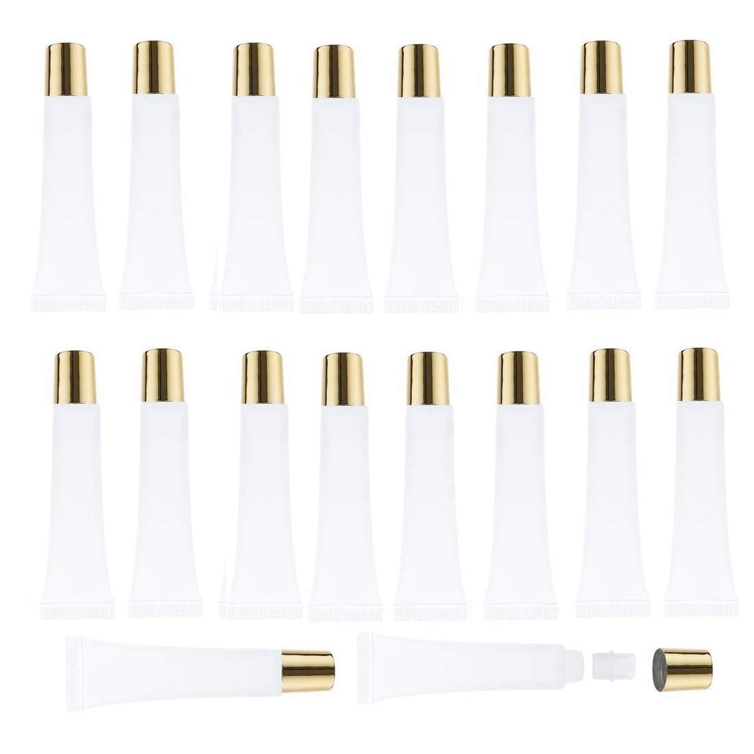 50Pcs 15 ml Lip Gloss Squeeze Tubes Lip Gloss Containers Empty Refillable Soft Clear Tubes for DIY Lipgloss Balm Cosmetic Gold Cap
