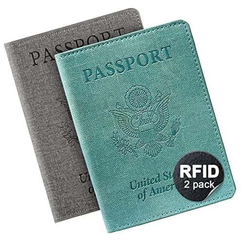 VIDIVICI Unisex 2pk RFID Passport And Vaccine Card Holder Combo,Passport Holder-Black&Light Blue