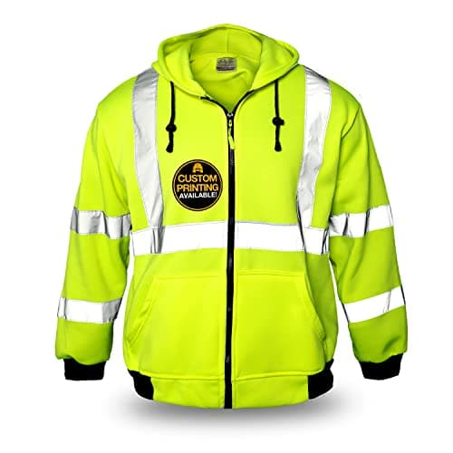 KwikSafety Charlotte NC PATROL Safety Jacket NO FUZZ Balls Class 3 ANSI Tested OSHA Compliant Reflective Mens Fleece HoodieYellow Small
