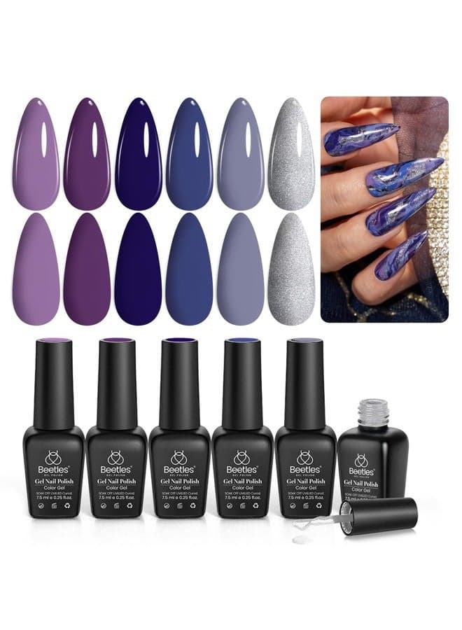 Beetles Purple Gel Polish Set, 6Pcs Purple Blue Gel Polish Silver Glitter Nail Gel Lost Universe Soak Off UV LED Nail Lamp Manicure DIY Home Gift for Women