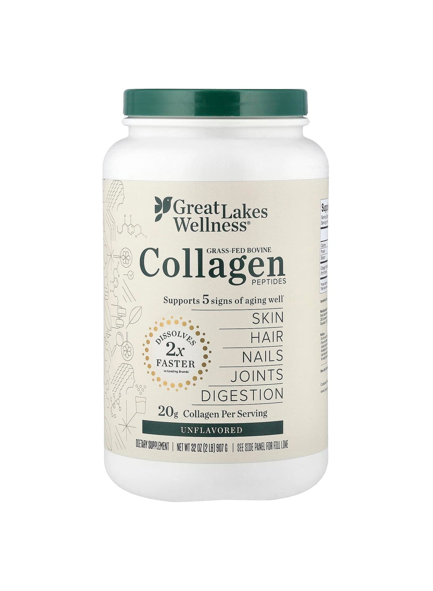 Grass-Fed Bovine Collagen Peptides, Unflavored, 32 oz (907 g)