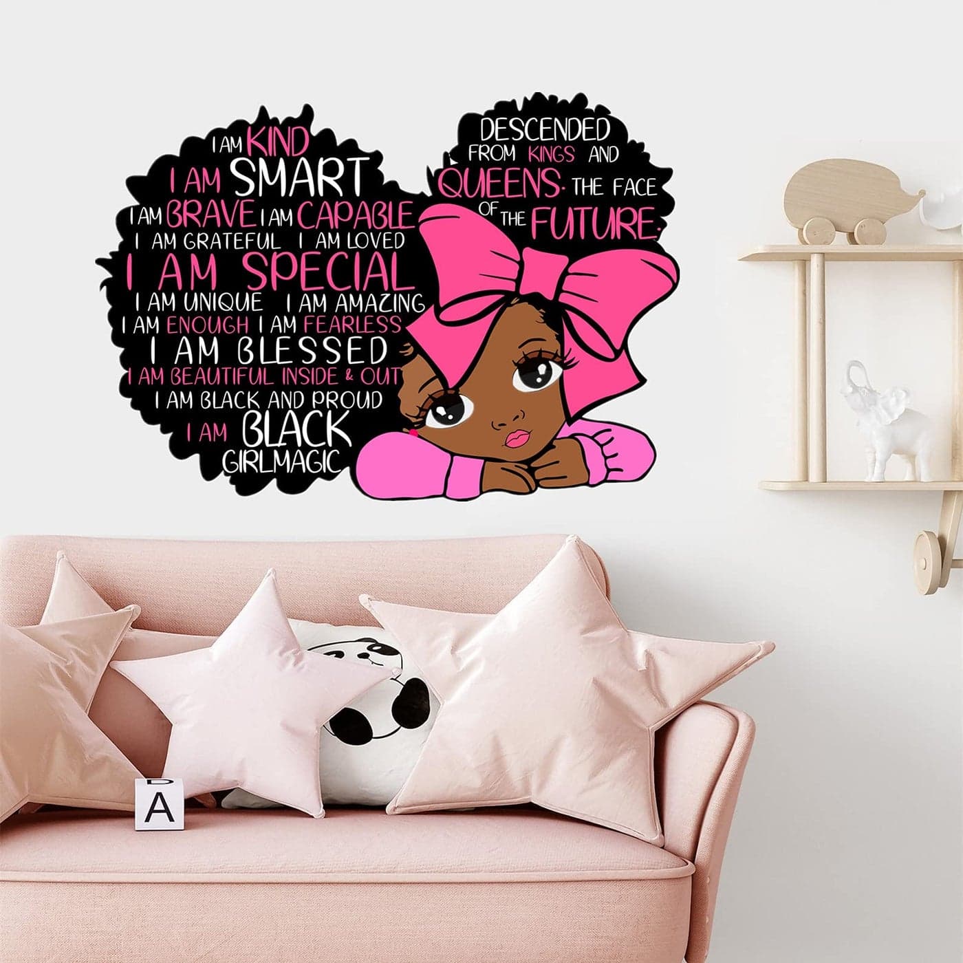 Yovkky Black Girl Magic I Am Special Inspirational Quote Wall Decal Pink Motivational Saying African American Sticker Nursery Positive Decor Baby Toddler Room Decoration Afro Kid Bedroom Playroom Art