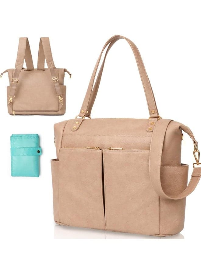 MOMINSIDE Diaper Bag Tote Leather Diaper Bag Backpack with 14 Pockets, Baby Registry Search, Large Baby Bag, Changing Pad