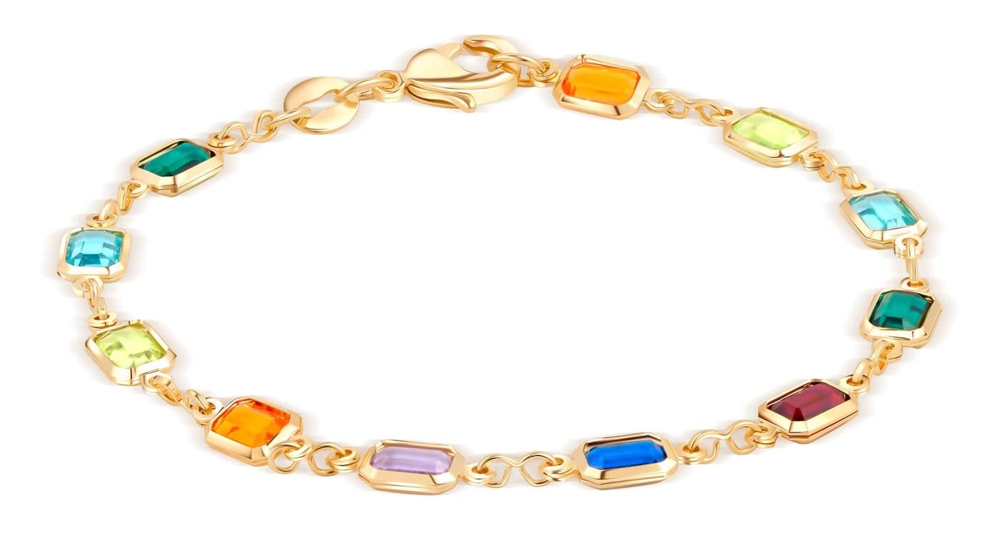 Barzel 18K Gold Plated Multicolor Crystal Bracelet in 7.5 Inches - Made In Brazil