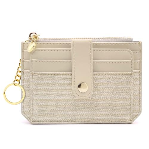 M-Plateau Slim Card Wallet with Keychain, Women's Small Bifold ID Holder with Zipper Pocket, Indigo (Off-White)