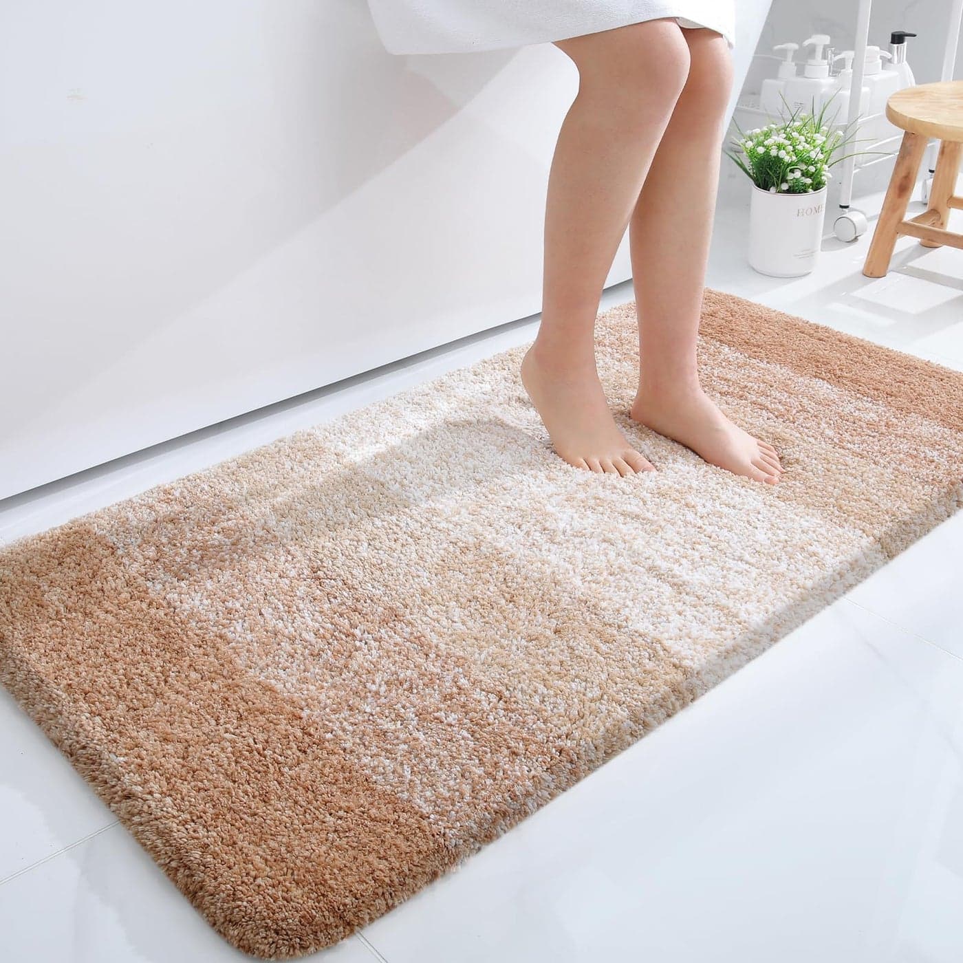 OLANLY Bathroom Runner Rugs 47x24 Extra Soft Absorbent Microfiber Bath Rugs Rubber Backing Quick Dry Machine Washable Bath Mats for Bathroom Floor Tub Shower and Home Decor Accessories Beige
