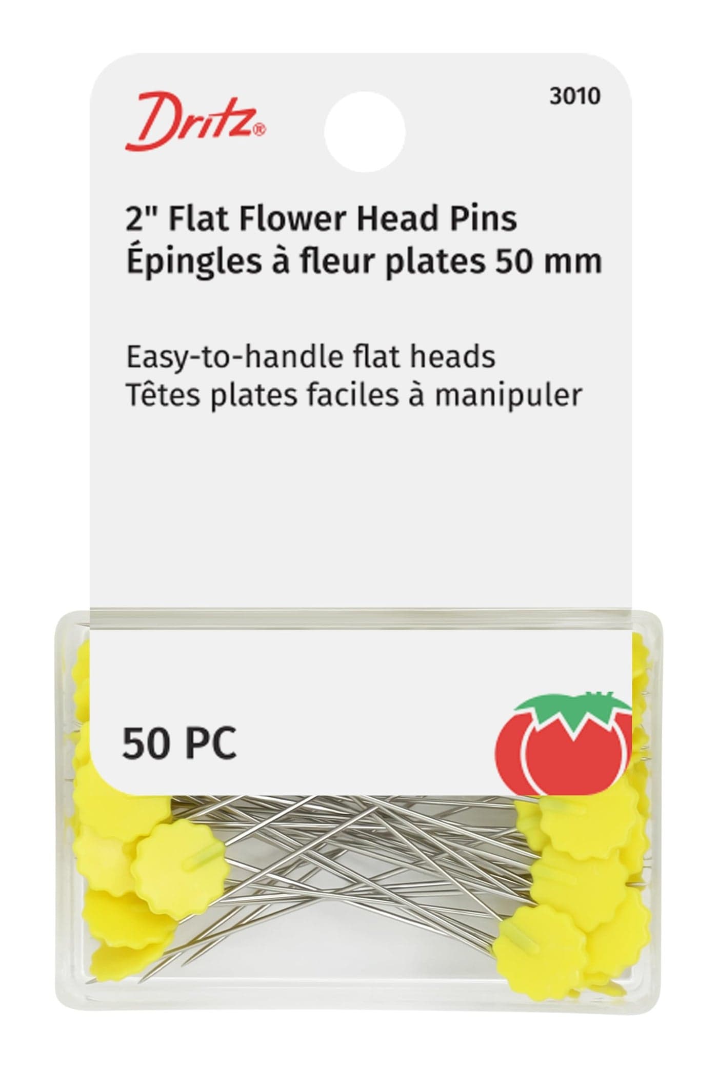 Dritz 3010 Flat Flower Pins 2Inch 50Count Yellow