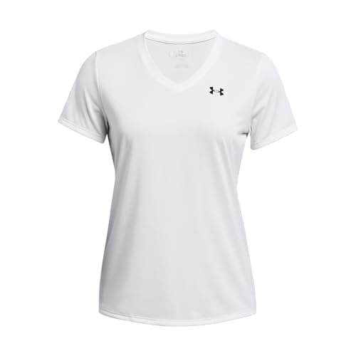 Under Armour Womens Tech Short Sleeve V Neck 100 White Black Medium