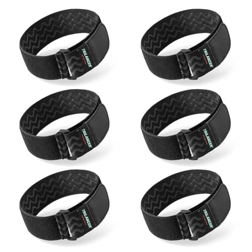 Trilancer Elastic Cinch Straps with Anti-Slip Strips, 14 "x 2" (6 Pack) Multipurpose Hook and Loop Bundling Straps for Hose, Cords, Bike, Luggage, Camping, Yoga Mats