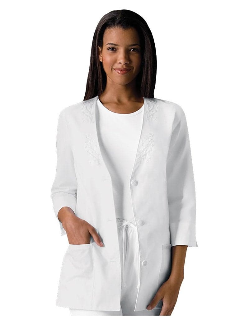 Cherokee Professionals Women Scrubs Lab Coats 3/4 Sleeve Embroidered 1491, XL, White