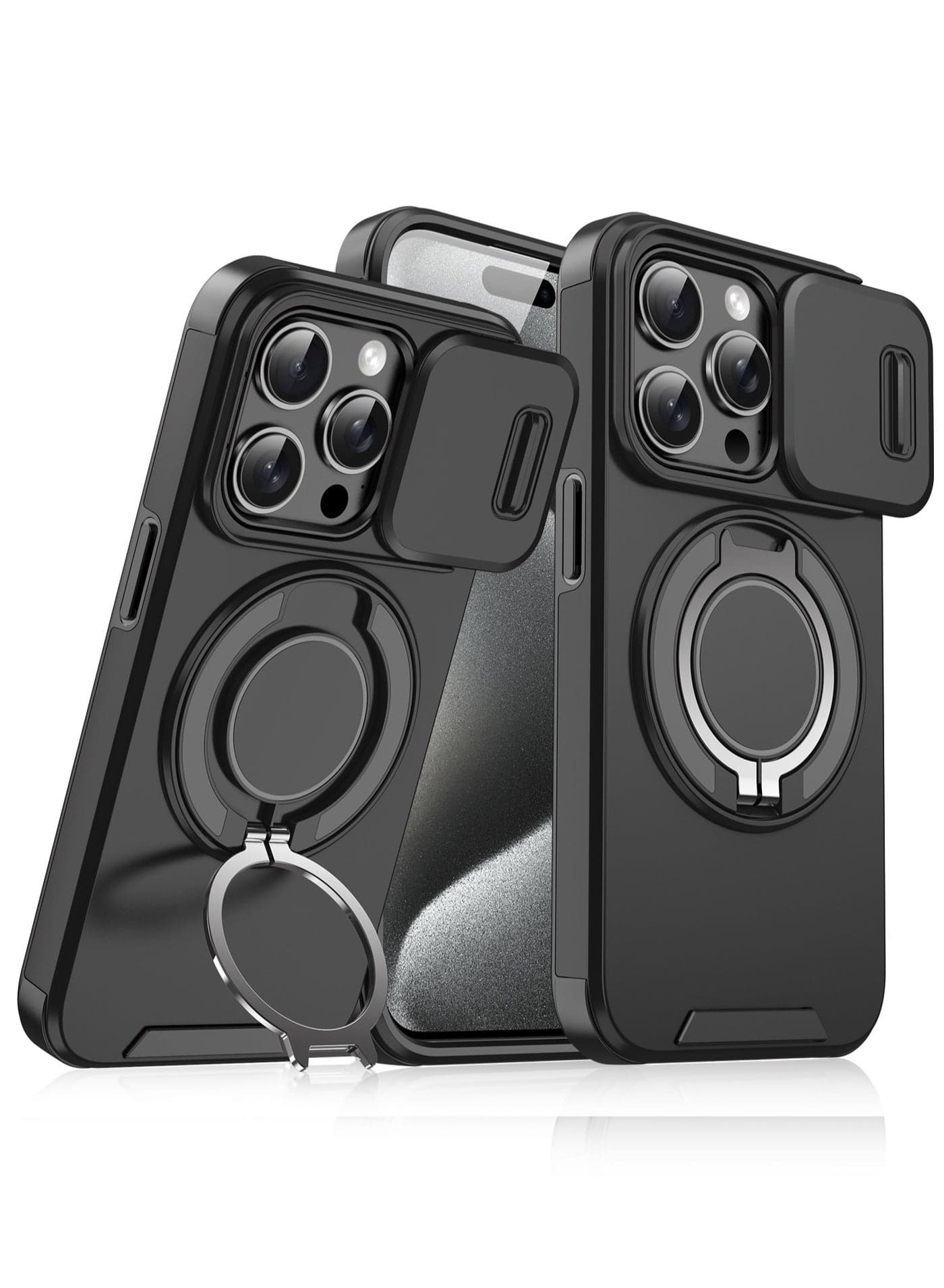 iPhone 11 Pro Max Slide Camera Cover Case, Soft Touch, Magnetic MagSafe, 360° Rotatable Ring Stand, Quad Airbag with Slightly Raised Corners Shockproof Protection, Black, 1 Piece