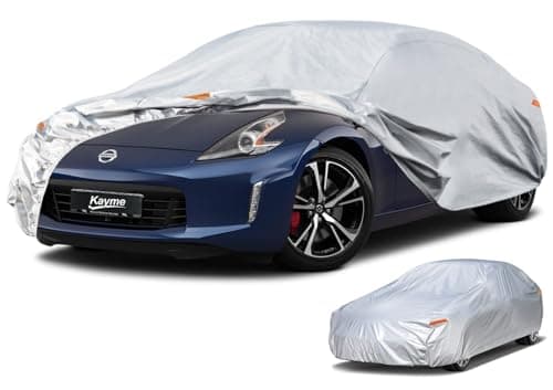 Kayme 6 Layers Car Cover Custom Fit for Nissan 350Z/370Z(2009-2025) Waterproof All Weather for Automobiles, Outdoor Full Cover Rain Sun UV Protection.Silver