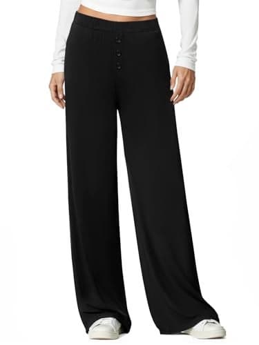 DLOODA Women's Wide Leg Flowy Pants, Soft Modal Lounge Loose Pants with Pockets for Travel Casual Wear Black