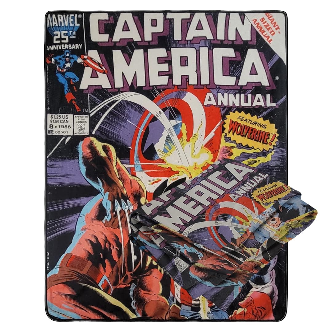 Marvel Legends Captain America x Wolverine Dual Danger Exclusive Fleece Softest Comfy Throw Blanket for Adults Kids Measures 60 x 50 Inches