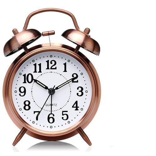 Dwiza Enterprise Vintage Twin Bell Analogue Table Alarm Clock with Night LED Light Ideal for Students and Kids Bedroom Big Copper Alarm Clock