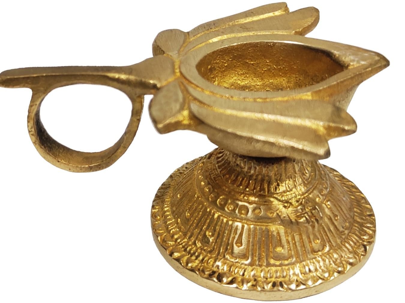 Purpledip Brass Lotus Diya Deepak Flower Design Oil Lamp for Home Temple 10022