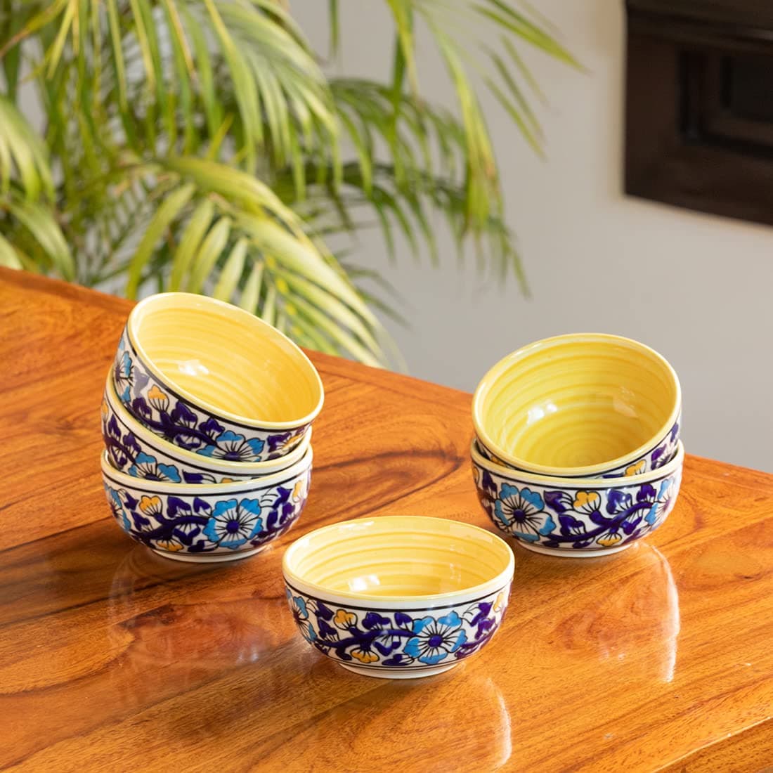 ExclusiveLane Ceramic Dining BowlsKatori for Snacks Set of 6 220 ML Microwave Safe Dishwasher Safe Badamwari Bagheecha Handpainted Ceramic Bowls