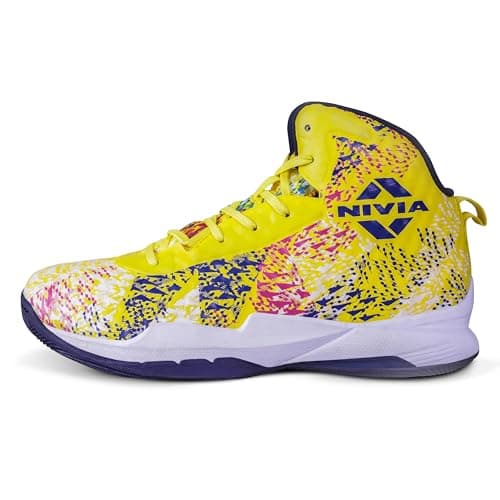 Nivia Urban Art Basketball Shoes for Men, Basketball Shoes for Indoor and Outdoor Court, Rubber Sole Basketball Shoes, Size -UK07 (Yellow, N.Blue)