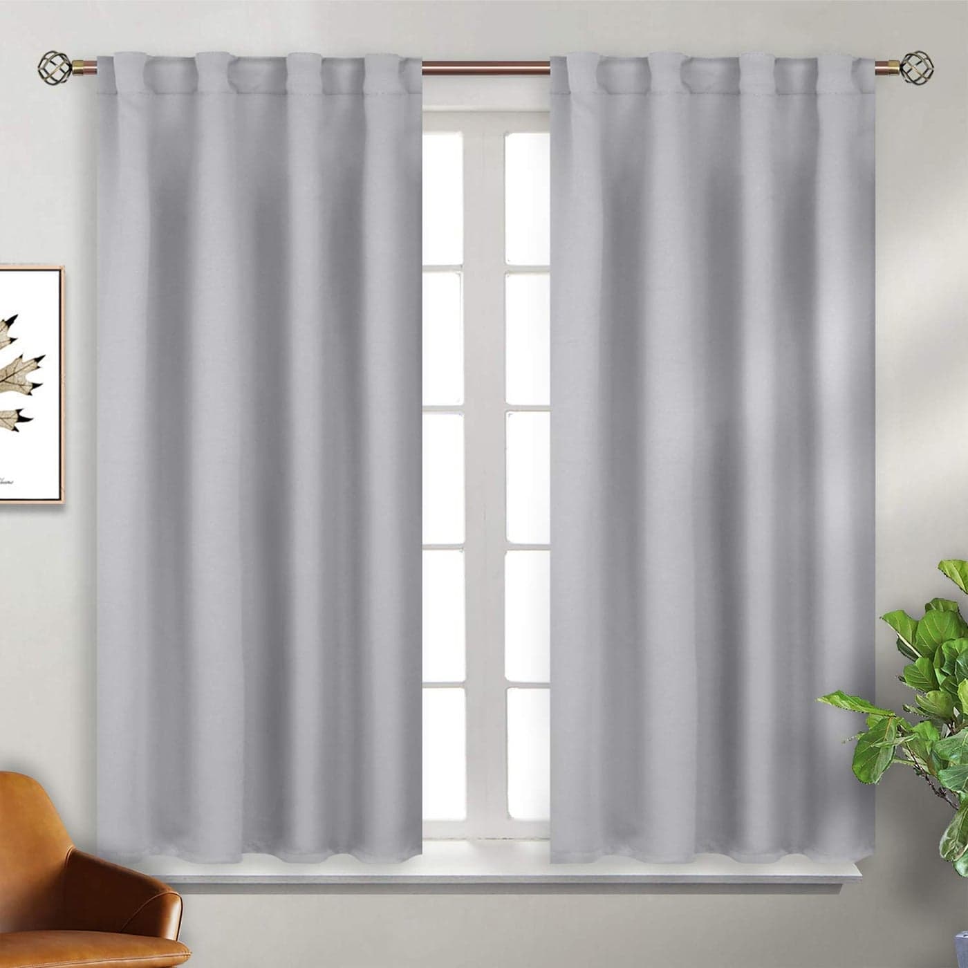 BGment Rod Pocket and Back Tab Blackout Curtains for Bedroom Thermal Insulated Room Darkening Curtains for Living Room 2 Window Curtain Panels 38 x 45 Inch Light Grey