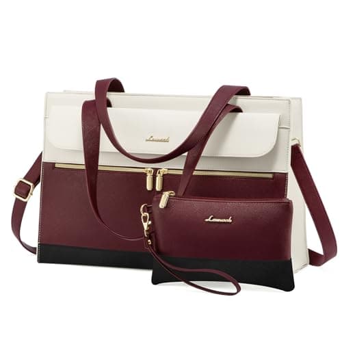 LOVEVOOK Laptop Tote - 15.6 Inch Professional Leather Computer Briefcase - Waterproof Shoulder Bag - Large Capacity Business Teacher Office Bag - Crossbody Purse
