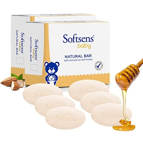 Softsens Natural Baby Bar Soap 100g each x 6 (600g) | Gentle Cleansing & Nourishing | With Almond Oil & Pure Honey| Dermatologically Tested, Hypoallergenic & Free from Parabens, SLS, SLES