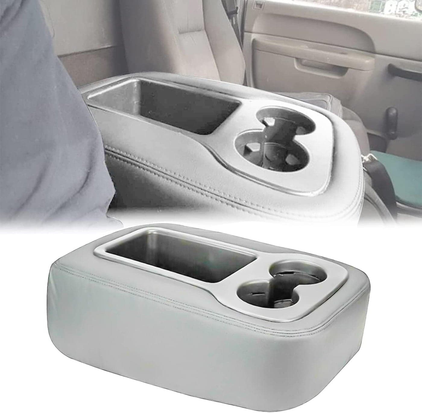 GXARTS Jump Seat Armrest Cover Center Console Cover with Zipper Design Compatible with Chevy Silverado Tahoe Avalanche Suburban GMC Sierra Yukon Yukon XL 2007 2008 2009 2010 2011 2012 2013 2014 Gray