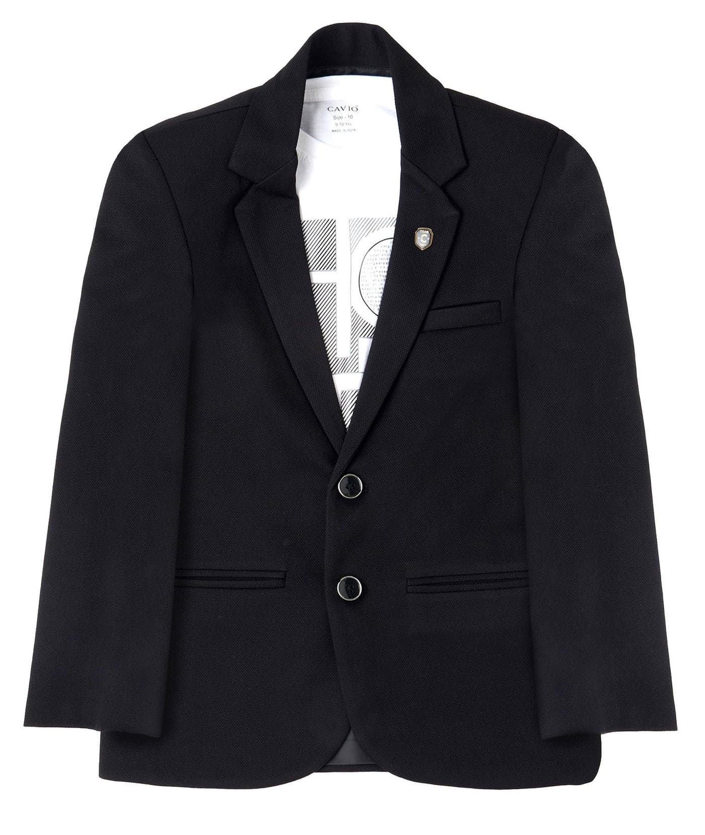 CAVIO Boys Black Regular Fit Solid Cotton Single Breasted Blazer and T-Shirt