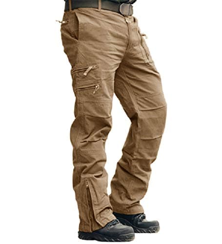 CRYSULLY Men's Working Ripstop Pants Tactical Hiking Stretch Pants Wild Combat Zipper Pockets Trousers Wolf Brown 34