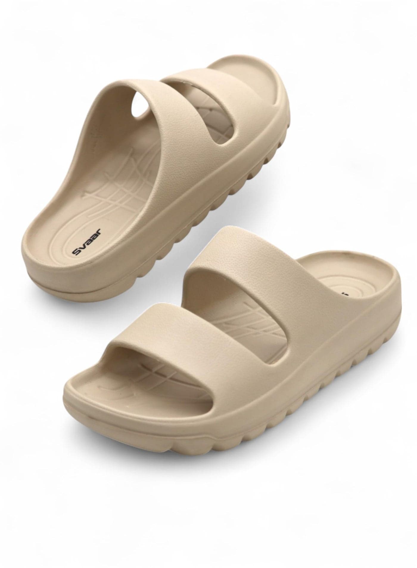 SVAAR Soft EVA Double Strap Slippers for Men | Stylish Anti-Skid Slides with Arch Support & Bouncy Sole | Lightweight Indoor Outdoor Comfort Beige