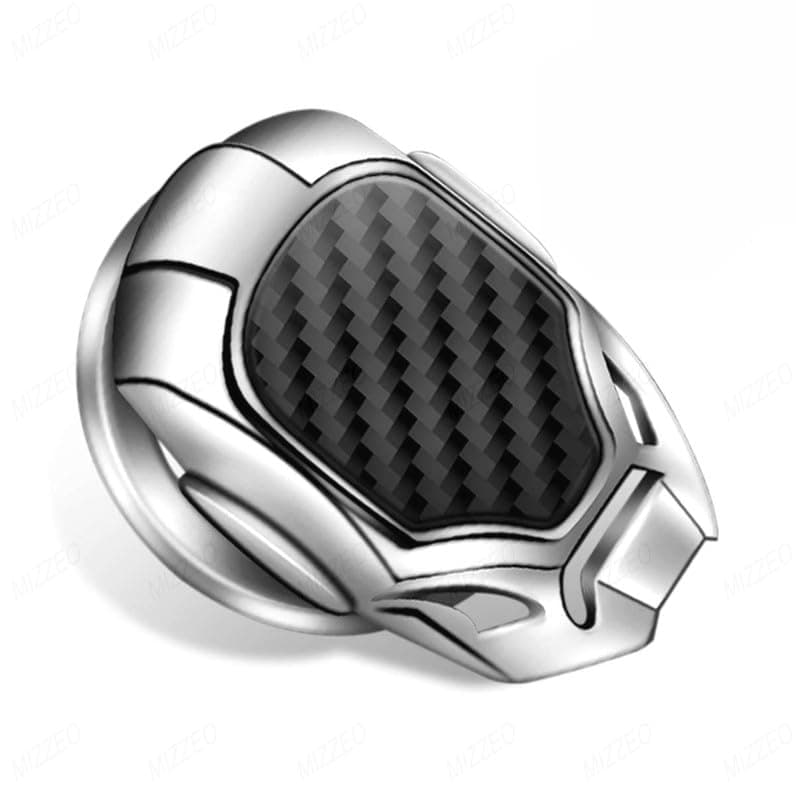 MIZZEO Car Start/Ignition Button Cover 3D Style (Design – Iron Man, Carbon Black + Silver) Alloy Switch Cover for Interior Decoration Compatible with Tata Nexon EV