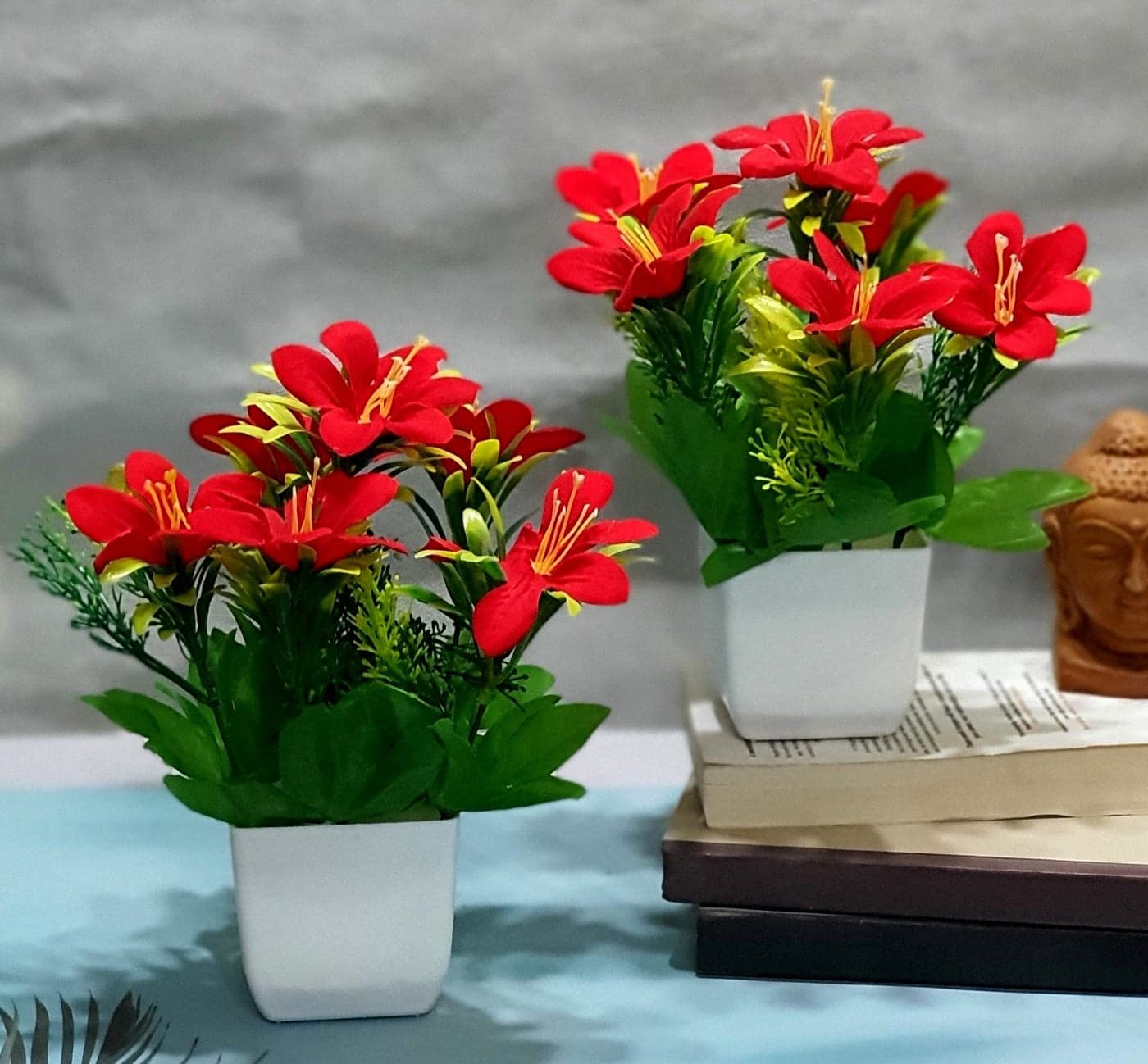 Litleo Great for Home Office, Gift, Or Decoration,Bring Brightness with These Red Lilliam Artificial Flower with Pot (2)