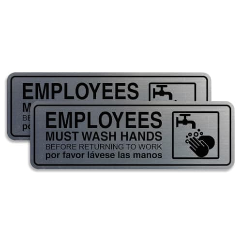 Standard Employees Must Wash Hands Door/Wall Sign - Silver - Medium 2 Pack