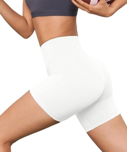 High Waisted Workout Biker Shorts for Women-5" Tummy Control Athletic Running Gym Yoga Spandex Shorts(1 Pack White,L-XL)