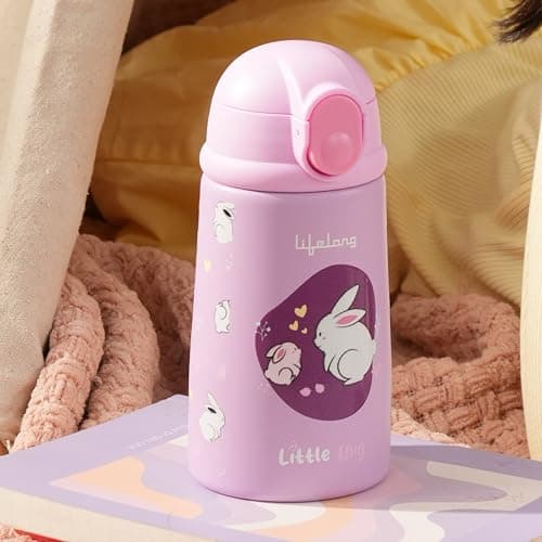 Lifelong 350ml Thermos Water Bottle for School Kids with Straw & Cleaner | Stainless Steel Insulated Sippy Sipper Bottle for Boys & Girls | Leak-Proof | Hot & Cold for 6 Hours ISI Certified (LLBTK01)
