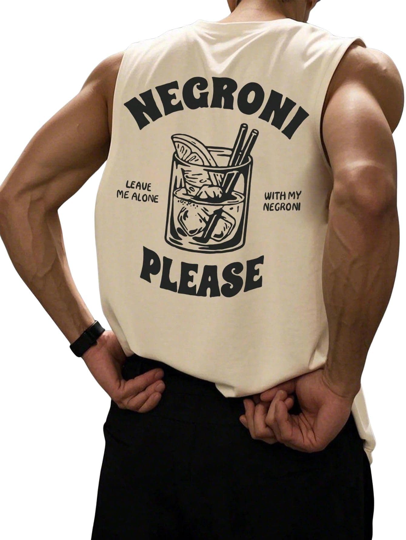 SXV STYLE Negroni Cocktail Graphic Tank Top, Cotton Sleeveless Vest, Cream Colour (in, Alpha, XL, Beige)
