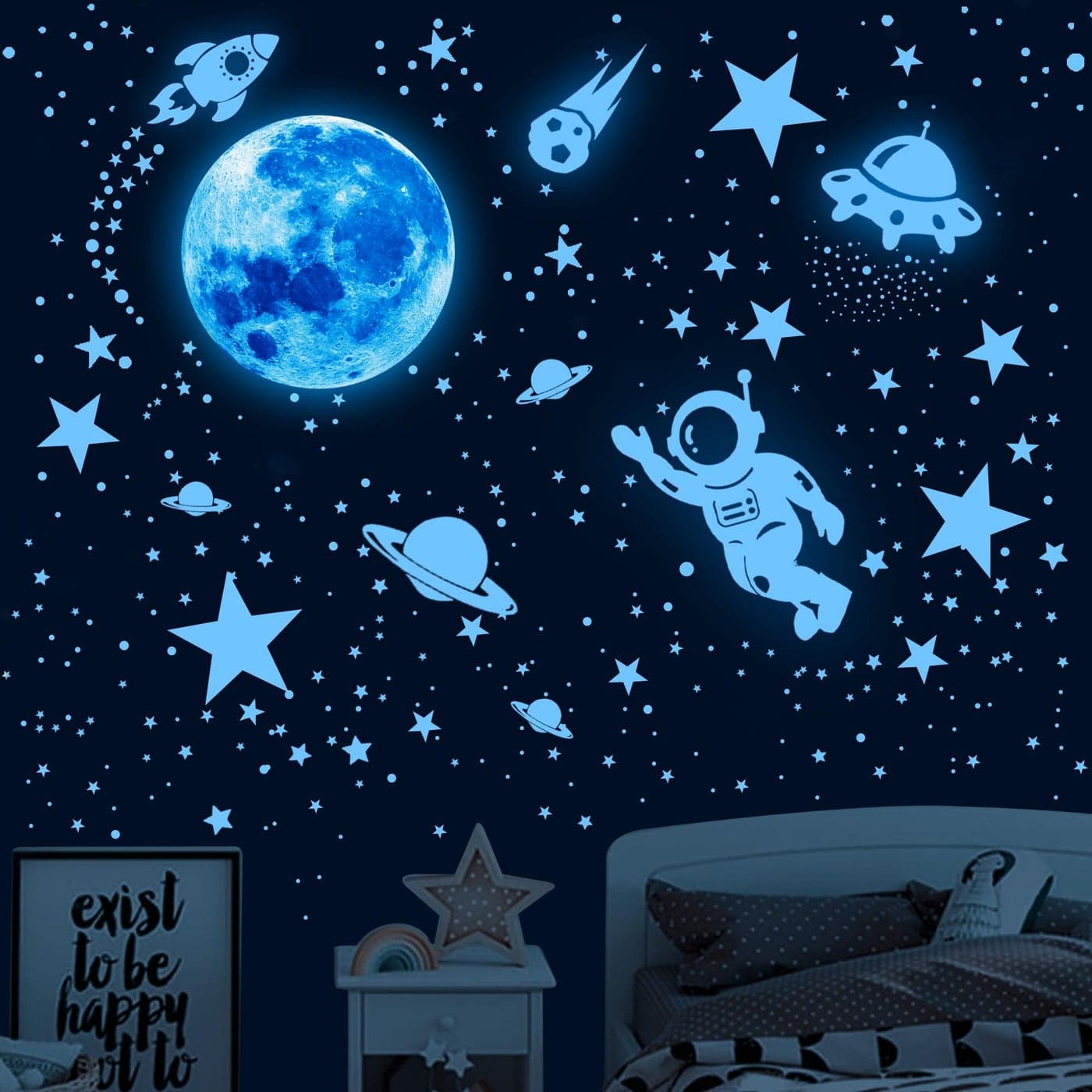 530Pcs Glowing Stars for CeilingGlow in The Dark StarsSpace Wall Decals Solar System Galaxy Planets Wall Stickers for Kids Wall Decor for Girls Kids Bedroom Nursery Birthday Party Favor