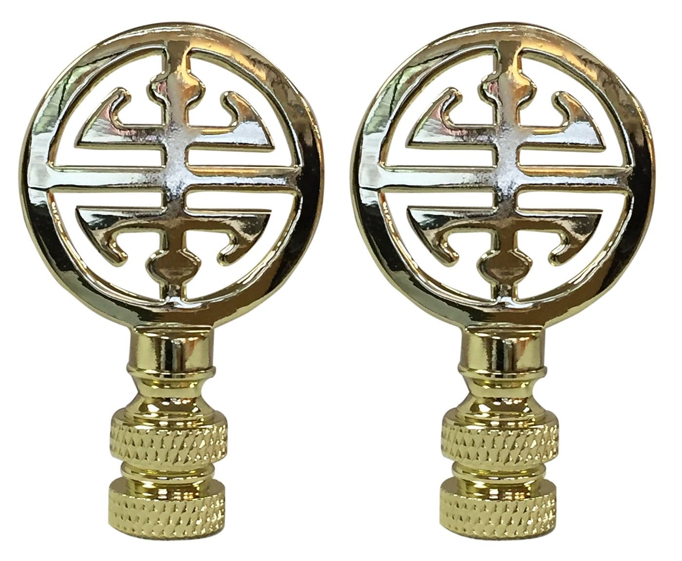 Royal Designs Oriental Happiness Symbol 2.25" Lamp Finial for Lamp Shade, Polished Brass - Set of 2