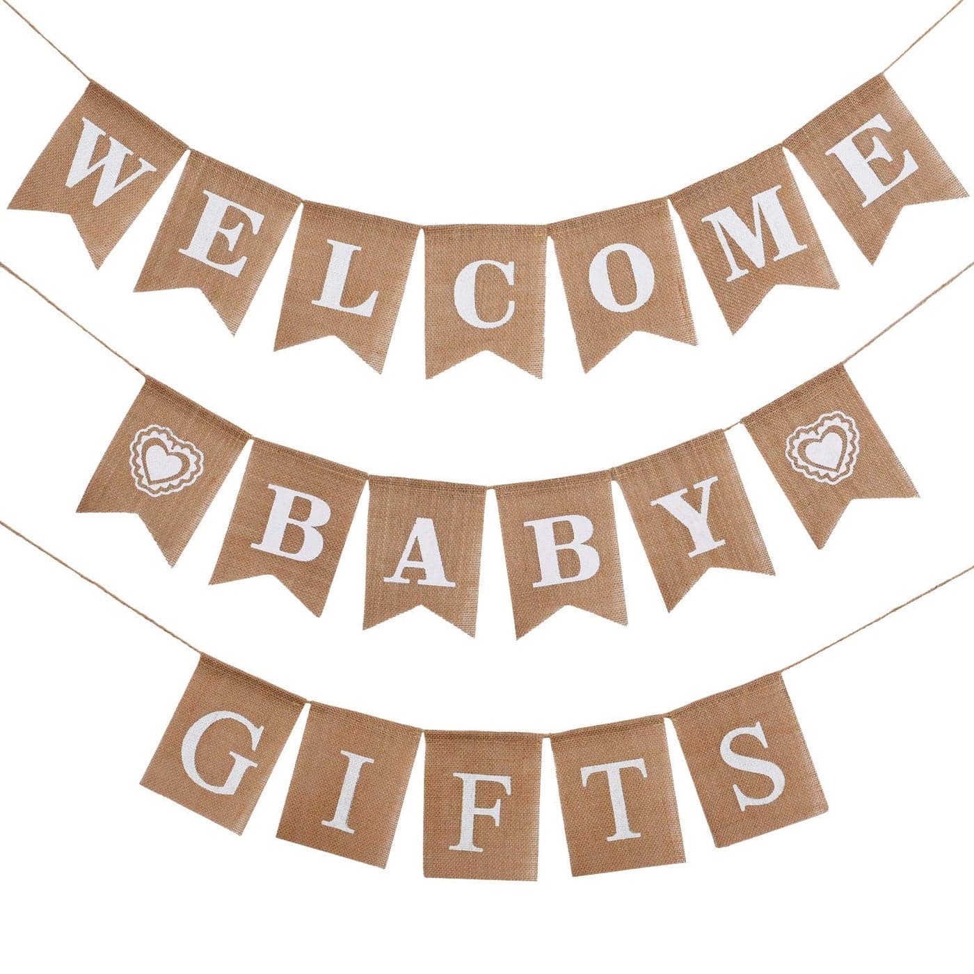 3 Pieces Welcome Baby Banner Gift Burlap Banner Farmers Market Bunting Garland for Baby Shower Party Ornament FavorsKhaki