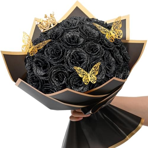 Waipfaru Glitter Roses Bouquet, DIY Fake Flowers Bouquet, Birthday Gifts for Women Mom, 36 Pcs Black Rose for Grandma Wife Girlfriend Valentines, Mothers Day, Anniversary, Graduation