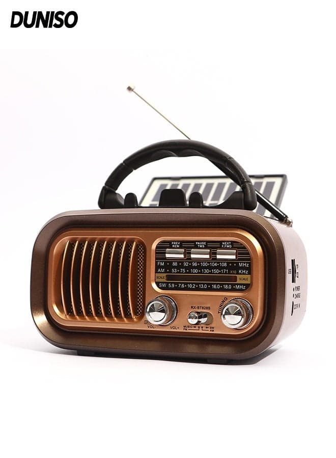 Radio Speaker,Small Retro Vintage Radio with Bluetooth,Portable Transistor Radio AM FM SW,Best Sound,Excellent Reception,Support TF Card USB MP3 Player,USB or Solar Charging