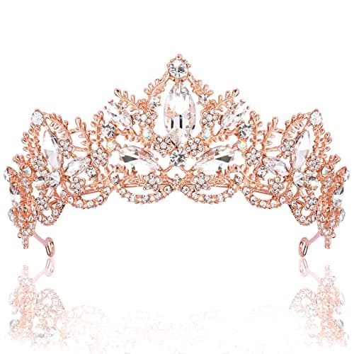 Exacoo Rose Gold Tiara Wedding Tiaras and Crowns for Women Rhinestone Queen Tiara for Women Princess Crown Birthday Tiara Headbands for Wedding Prom Bridal Party Halloween Costume Christmas