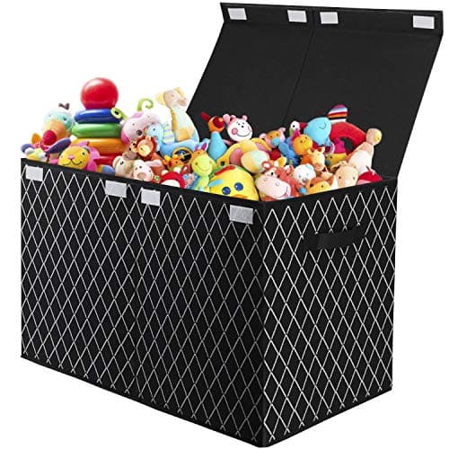 Toy Chest Box Storage Bins for Boys Girls Kids Large Collapsible Sturdy Container Organizer with Fabric FlipTop Lid Handles for Clothes Blanket Nursery Playroom Bedroom 245x13x16 Black