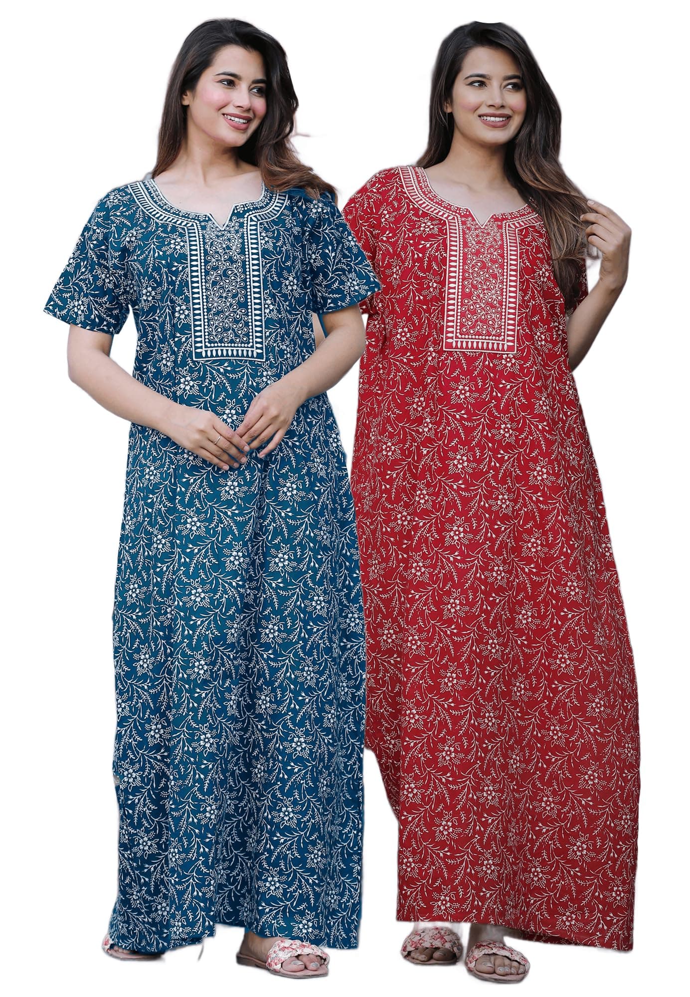 G4Girl Women's Pure Cotton Regular Rajasthani Nighty Gown Jaipuri Maxi Gown (Pack of 2 Pcs)