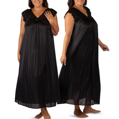 Shadowline Women's Silhouette 53 Inch Short Cap Sleeve Long Gown, Black, Medium